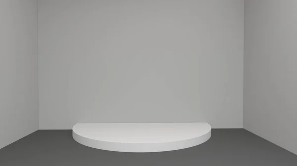 Escena de podio o 3D renderizar escena soporte pilar redondo y pedestal ganador en estudio sobre fondo gris o blanco —  Fotos de Stock