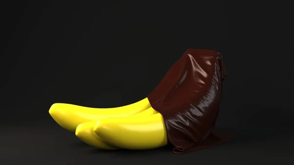 Renderowania banana. 3D projektowanie makiety. Wszystkie obiekty i tła malowane w jeden jasny kolor. Ilustracja pełne monochromatyczne. Całkowitej kolor żółty. — Zdjęcie stockowe