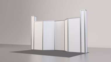 Bölüm 3 boyutlu görüntüleme şablonuyla boş beyaz sergi standı