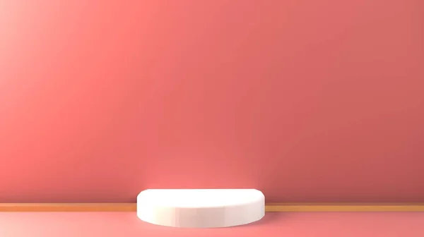 Abstract geometrie vorm witte kleur en roze kleur podium op roze kleur achtergrond voor product. concept. 3d destructie — Stockfoto