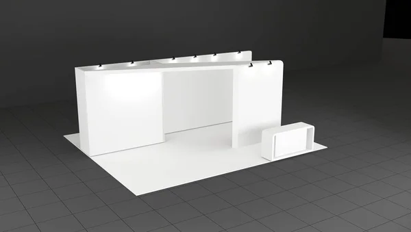 Handel utställning stand. 3D utsmält illustration. — Stockfoto