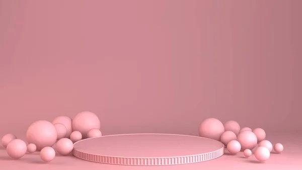 3d återgivning av partikonstruktionens sammansättning. Abstakt 3d geometriska former bakgrund för semester koncept. 3D rosa bakgrund. — Stockfoto