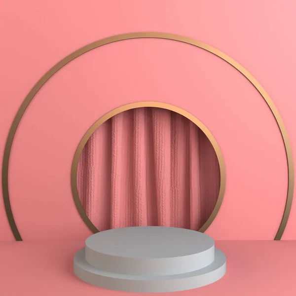 3d renderizado pedestal branco abstrato no fundo rosa com cortinas para o produto, apresentação cosmética . — Fotografia de Stock