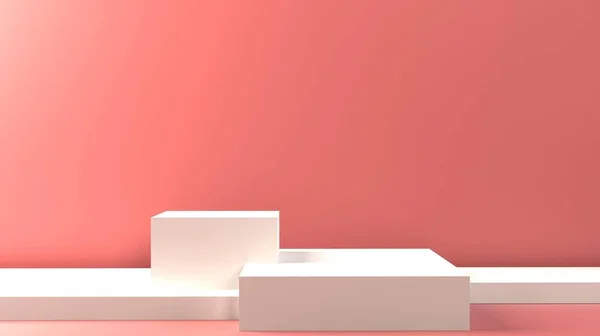 3d 흰색 큐브의 색은 부드럽고 연한 파스텔 배경에서 최소화 된 스튜디오 배경이다. 3d 의 기하학적 도형을 설명하라 — 스톡 사진