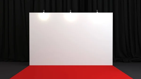 Kırmızı halıda 3 boyutlu duvar resmi. Boş afiş arkaplanı. 3d hazırlayıcı