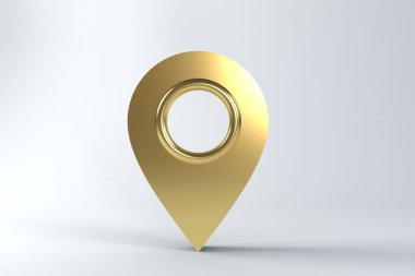 Altın harita işaretçi beyaz arka plan üzerinde izole