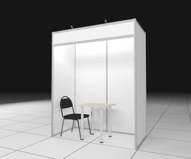 Boş Kapalı Sergi Ticari Bilgileri Beyaz arkaplandaki 3B görüntüleme, Kolay sunum için Şablon