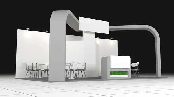 Design de stand en exposition avec des chaises et des tables. rendu 3D — Photo