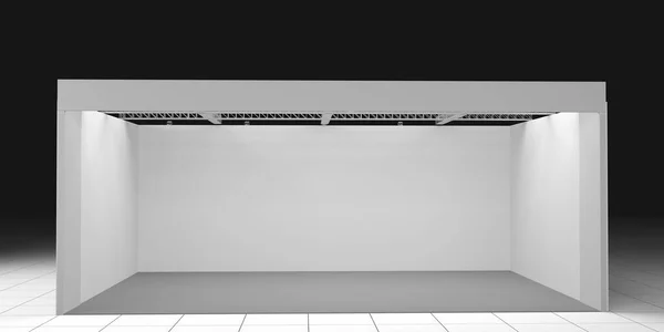 3d render White Blank Indoor Trade Messestand Standard Stand für Präsentation mit Spotlight — Stockfoto