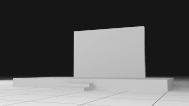 Boş arkaplan. Konuşma, sergi, etkinlik sahnesi. 3B oluşturulmuş resim.