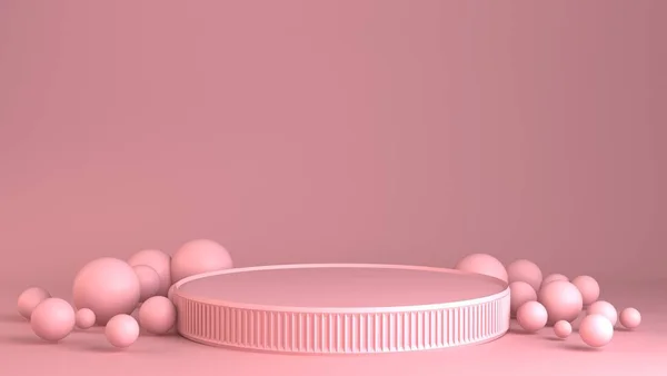 Abstrakt pastell geometrisk form bakgrund. 3D rosa pallplats med piedestal. Tomma skyltfönster för reklam. Minimalt begrepp. — Stockfoto