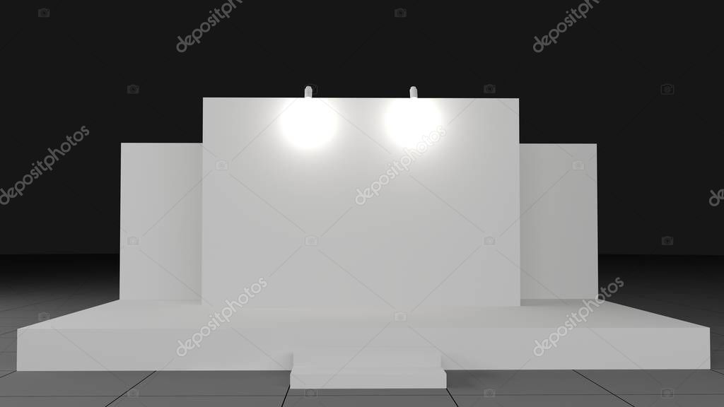 3d illustration stage backdrop LED TV screen block square style with blank space logo company for event exhibition. High resolution image isolated.