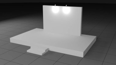 Boş arkaplan. Konuşma, sergi, etkinlik sahnesi. 3B oluşturulmuş resim.