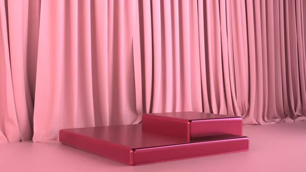 Pink cream scene square podium minimal abstract 3d rendering — Stock Photo, Image