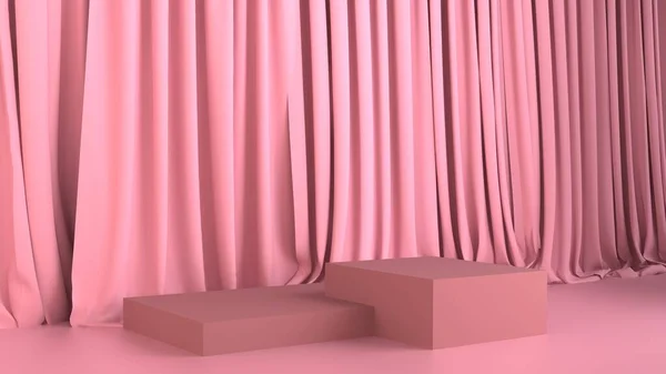 Рожевий кремовий сцену квадратний подіум мінімальний абстрактний 3d рендеринг — стокове фото