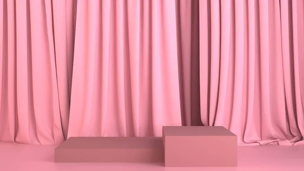 Rosa grädde scen kvadrat podium minimal abstrakt 3d rendering — Stockfoto