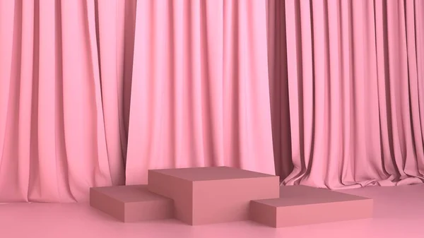 Рожевий кремовий сцену квадратний подіум мінімальний абстрактний 3d рендеринг — стокове фото