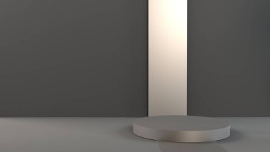 Güzel, zarif bir arka plan, kaidesi ve vitrini var. 3d illüstrasyon, 3d canlandırma