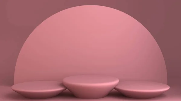 Pastel arka planda neon ışıkları olan boş ürün standı. 3d oluşturma