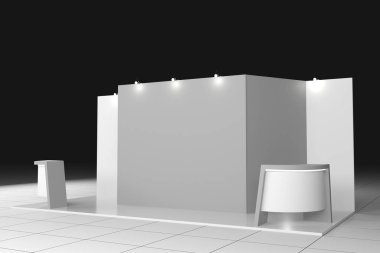 Sergide boş stand tasarımı. 3D tasarım modeli. Şablon