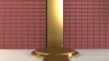 Soyut pastel geometrik şekil arkaplanı. 3 boyutlu pembe podyum sahnesi. Reklam için boş vitrin.