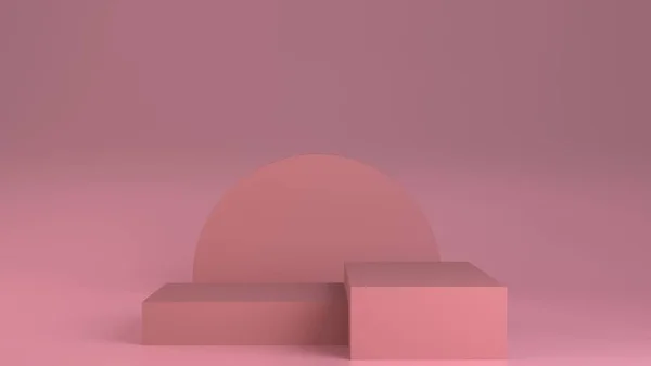 3D vykreslená ilustrace s geometrickými tvary. Pastel růžové barvy platformy pro prezentaci produktu. — Stock fotografie