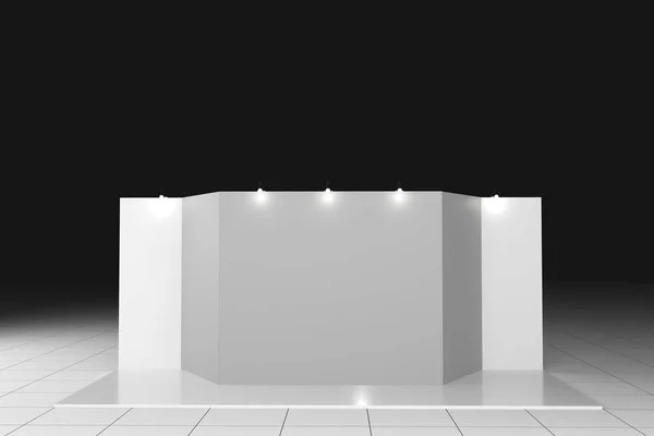 Diseño de stand en blanco en exposición. maqueta de renderizado 3D . —  Fotos de Stock