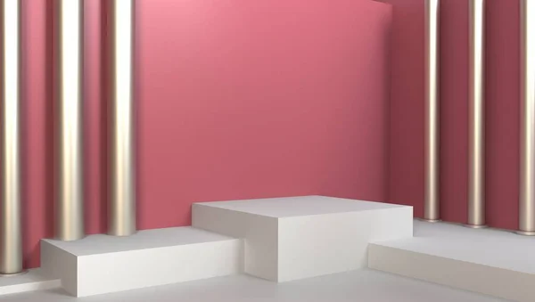 3d 제품 전시를 위한 밝은 핑크 배경 이 있는 백색 연단 — 스톡 사진
