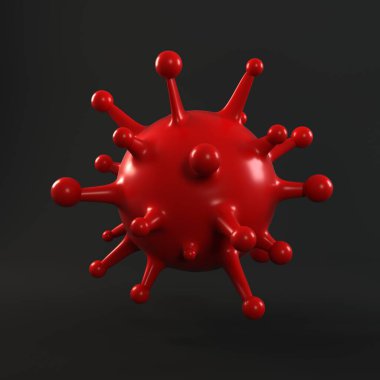 Siyah zemin üzerinde kırmızı covid-19 virüsü 3 boyutlu resimleme fantezisi