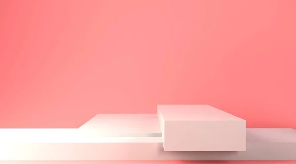 3D weiß rosa Würfel Farbverlauf in weichen Pastellfarben minimalen Studio-Hintergrund. Abstraktes 3D geometrisches Formobjekt — Stockfoto