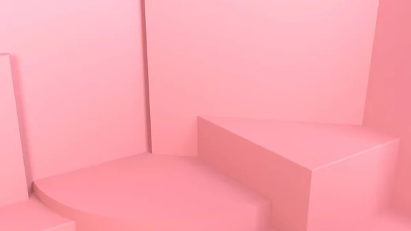 3d renderizar interior de fundo geométrico abstrato rosa ou textura. Pódio pastel brilhante ou escadas para exibição do produto . — Fotografia de Stock