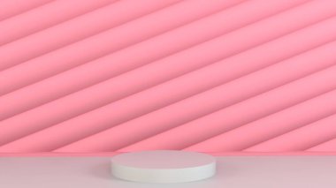 Ürün sergisi için minimalist gül geometrik kaidesi. Pembe arka plan. Boş model şablonu. 3d