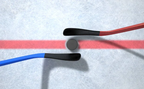 Palos de hockey sobre hielo y disco — Foto de Stock