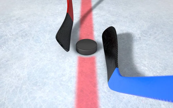 Bastoni da hockey su ghiaccio e disco — Foto Stock