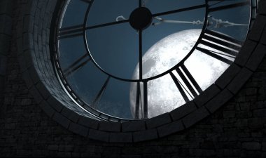 Antika arkadan aydınlatmalı saat ve ay