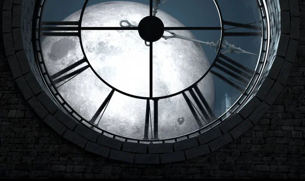 Relógio antigo retroiluminado e lua — Fotografia de Stock