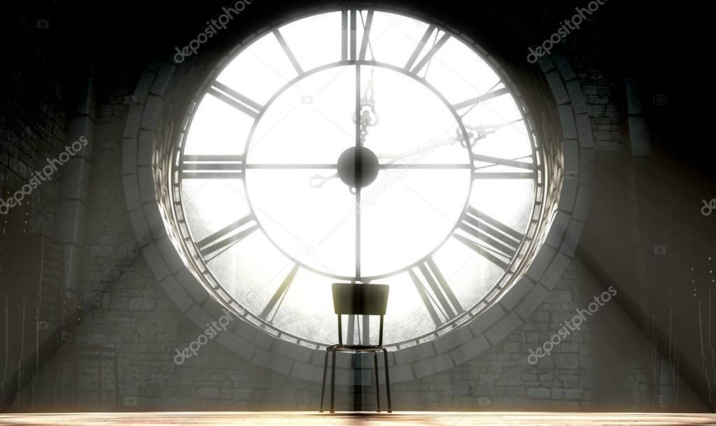 Antique Backlit Clock And Empty Chair