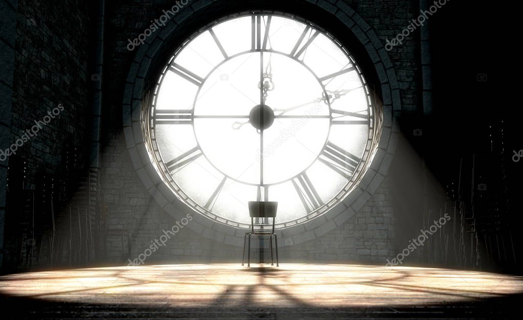 Antique Backlit Clock And Empty Chair