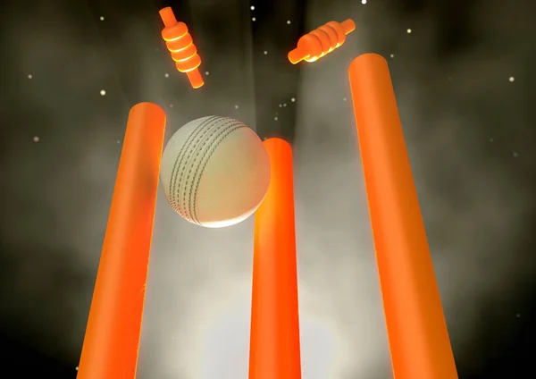 Cricket Ball Hitting Wickets — Stock Photo, Image