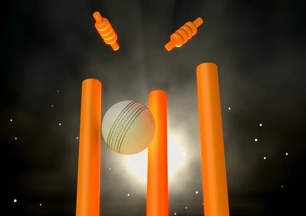 Cricket Ball Hitting Wickets — Stock Photo, Image