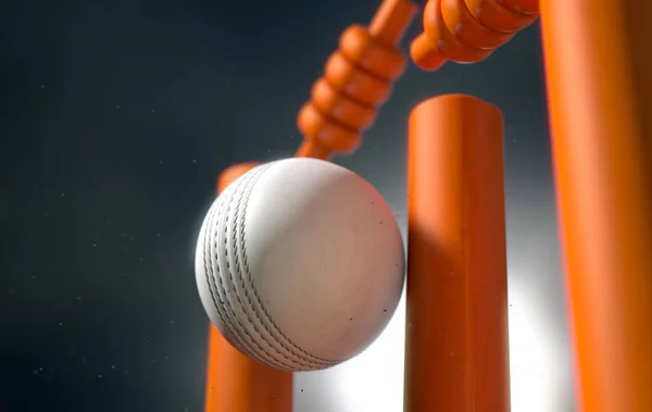 Pelota de Cricket golpeando Wickets — Foto de Stock