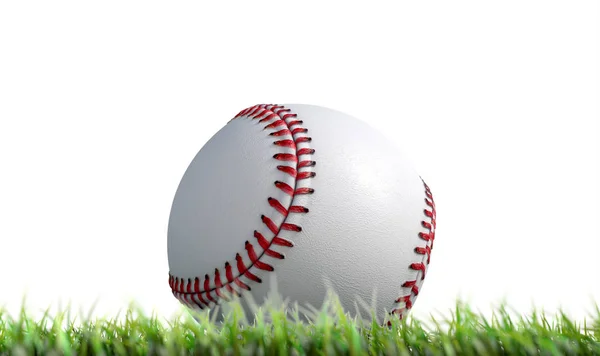 Бейсбольний м'яч відпочиває на траві — стокове фото