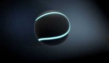 Karanlık alanı - 3d render uçan neon işaretler ile siyah dokulu tenis topu fütüristik spor kavramı yaktı
