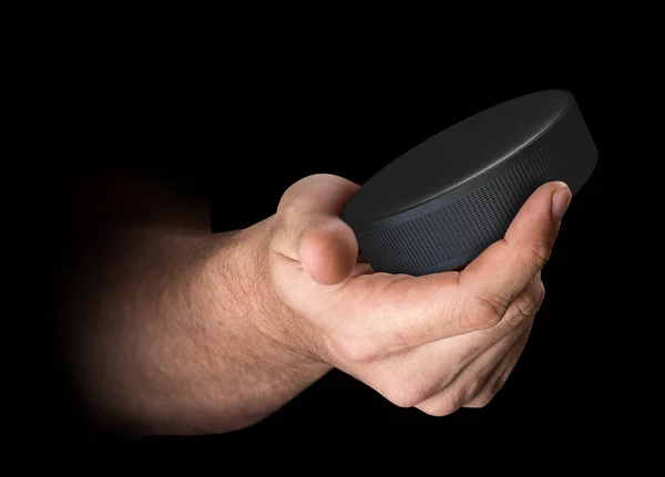 Hand Holding Hockey Puck — Stock Photo, Image