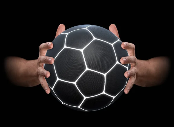 Handen aangrijpend voetbal — Stockfoto