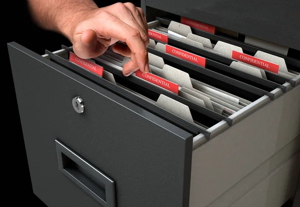 Hand Looking Though Filing Cabinet Drawer — Stock Photo, Image