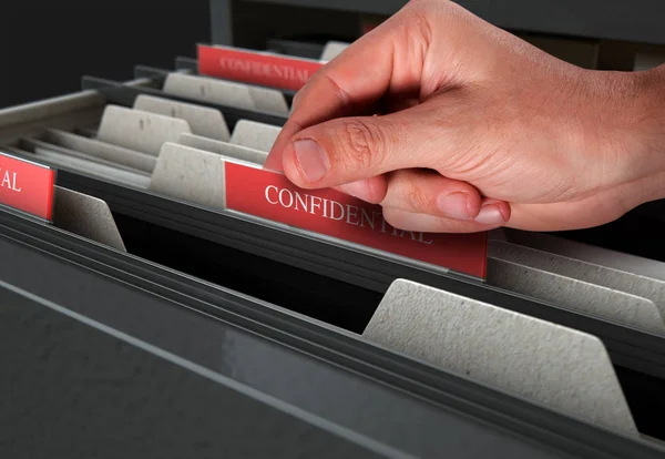 Hand Looking Though Filing Cabinet Drawer — Stock Photo, Image