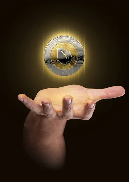 Ręka z hologramem kryptowaluta — Zdjęcie stockowe