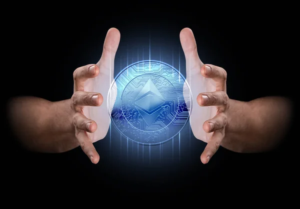 Hand Conjuring Cryptocurrency — Stockfoto
