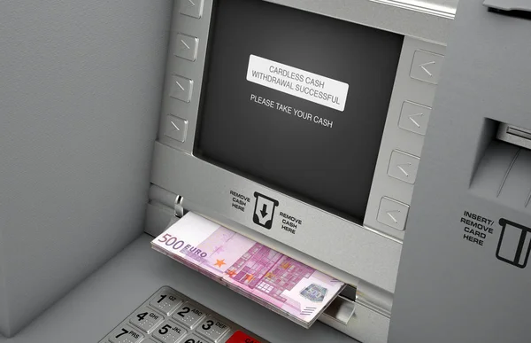 Retirada de dinheiro sem cartão do ATM — Fotografia de Stock